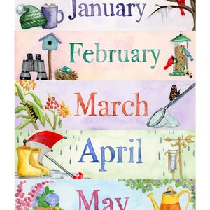 Watercolor Nature Themed Month Printable, Pocket Chart Calendar Months, School Calendar Printable Months