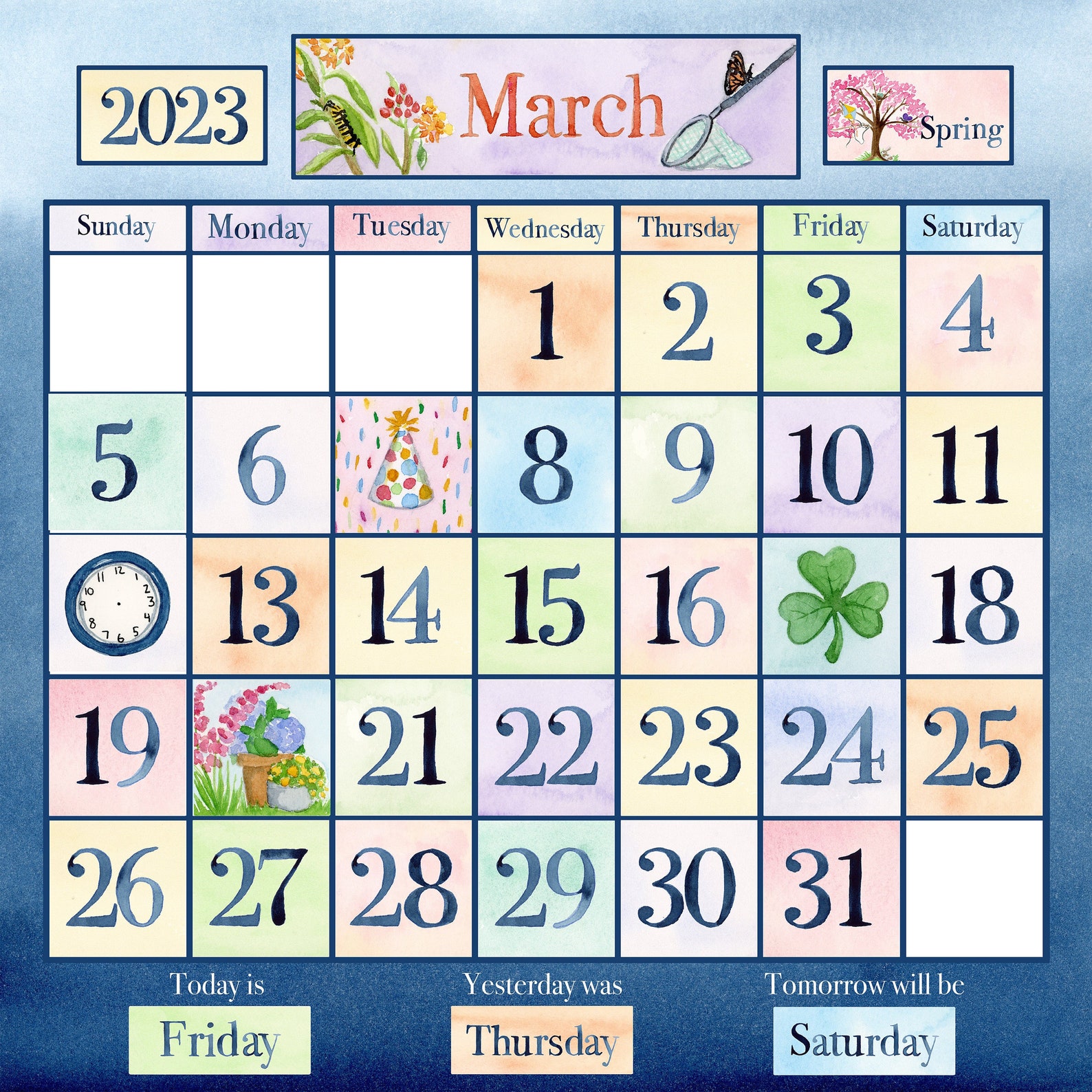 Watercolor Calendar Kit Bundle Nature Themed Classroom Calendar Pocket