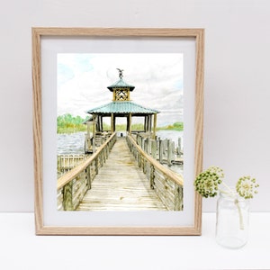 Dock on Mobile Bay Watercolor Painting, Mobile, Al Art, Dock Watercolor