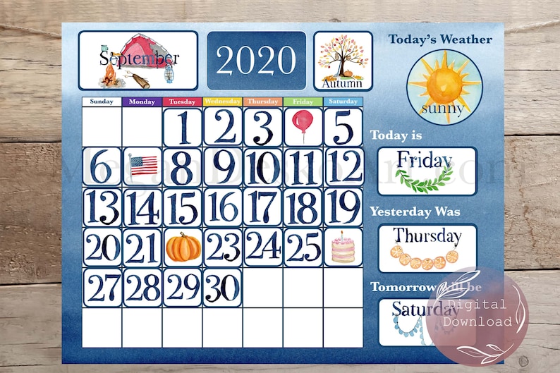 Digital Download Mini Watercolor Nature Calendar Kit 8.5x11in