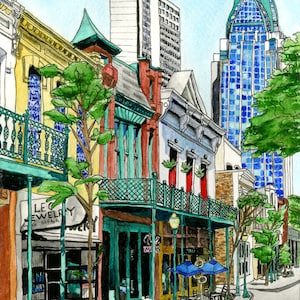 Dauphin Street Watercolor Print, Mobile, Alabama Art, Cityscape, Hometown Art Print