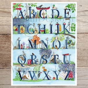 Adventure in the Woods Alphabet Watercolor Art Print