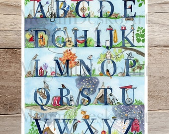 Adventure in the Woods Alphabet Watercolor Art Print