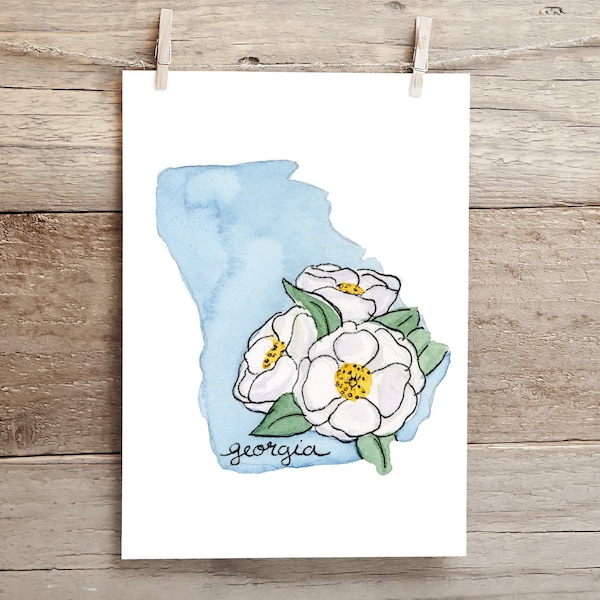 Georgia Cherokee Rose State Flower Watercolor Print