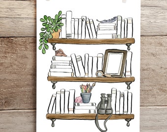 Digital Download Watercolor Nature Themed Bookshelf Reading Log Journal Page Printable blank and color