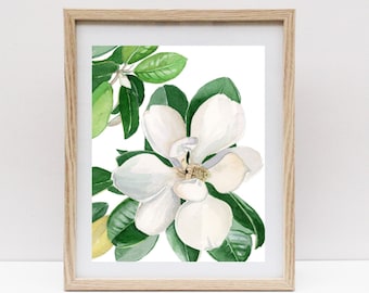 Magnolia Watercolor Print, Louisiana State Flower Watercolor, Mississippi State Flower Watercolor