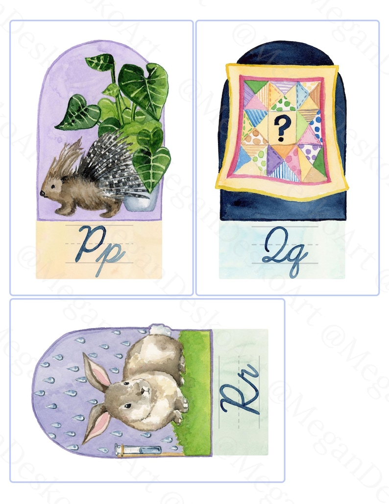 Cursive Alphabet Flashcard Printable Download; 4x6 Watercolor ...