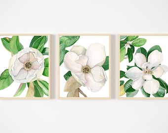 Magnolia Watercolor Print Trio, Louisiana State Flower, Mississippi state flower,
