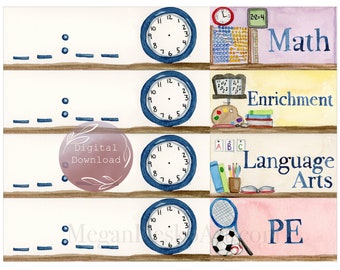 Pocket Chart Picture Schedule, Kindergarten Picture Schedule, Preschool Picture Schedule, Homeschool Picture Schedule, watercolor schedule