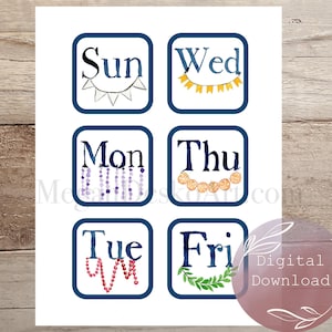 Digital Days of the Week 3.5x5 Watercolor Card, Waldorf Day of Week Color Cards, Printable Calendar