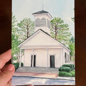 Lyon Chapel Watercolor Print, Mobile Alabama Art, Historic Church Art, University of Mobile Art image 2