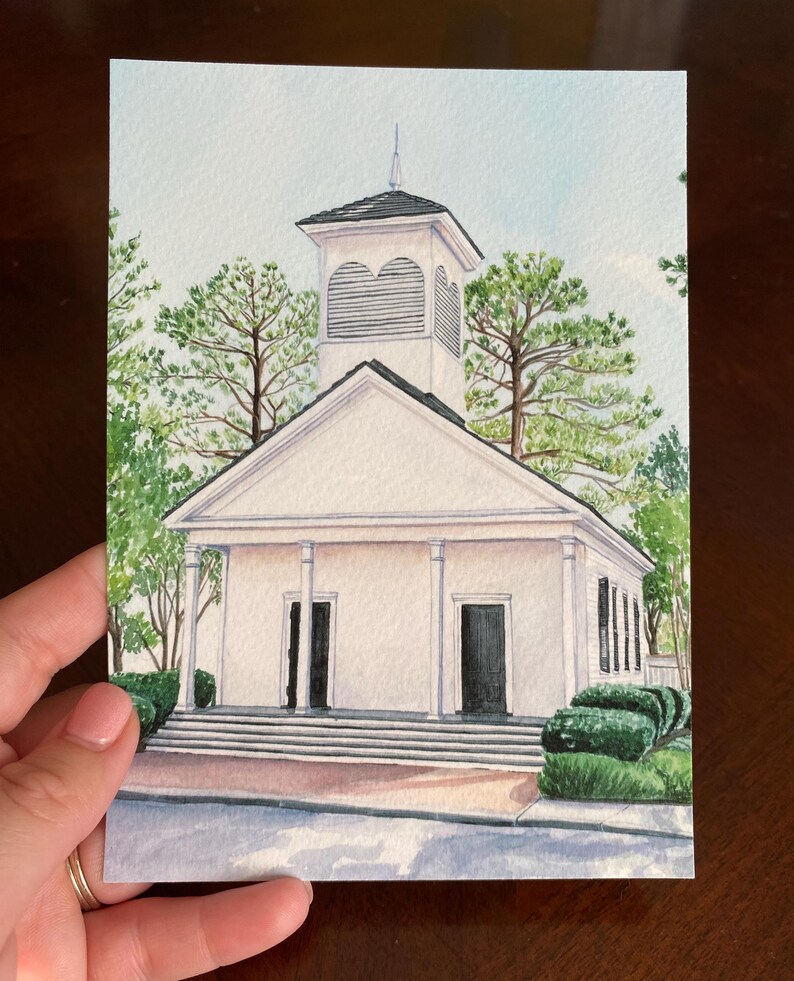 Lyon Chapel Watercolor Print, Mobile Alabama Art, Historic Church Art, University of Mobile Art image 2