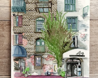 Savannah River Street Watercolor Prints, Savannah Georgia art