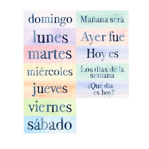 Printable Watercolor Spanish Days of the Week Cards; Spanish Pocket ...
