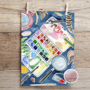 DIGITAL Watercolor Nature Journal Notebook Cover, Watercolor Art Journal Cover Printable, Watercolor Nature Journal Art