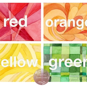 Digital Download Watercolor Color Cards, Classroom Watercolor Color Posters, Color Learning Resource, Watercolor Color Flashcards