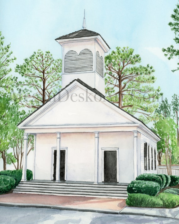 Lyon Chapel Watercolor Print, Mobile Alabama Art, Historic Church Art, University of Mobile Art