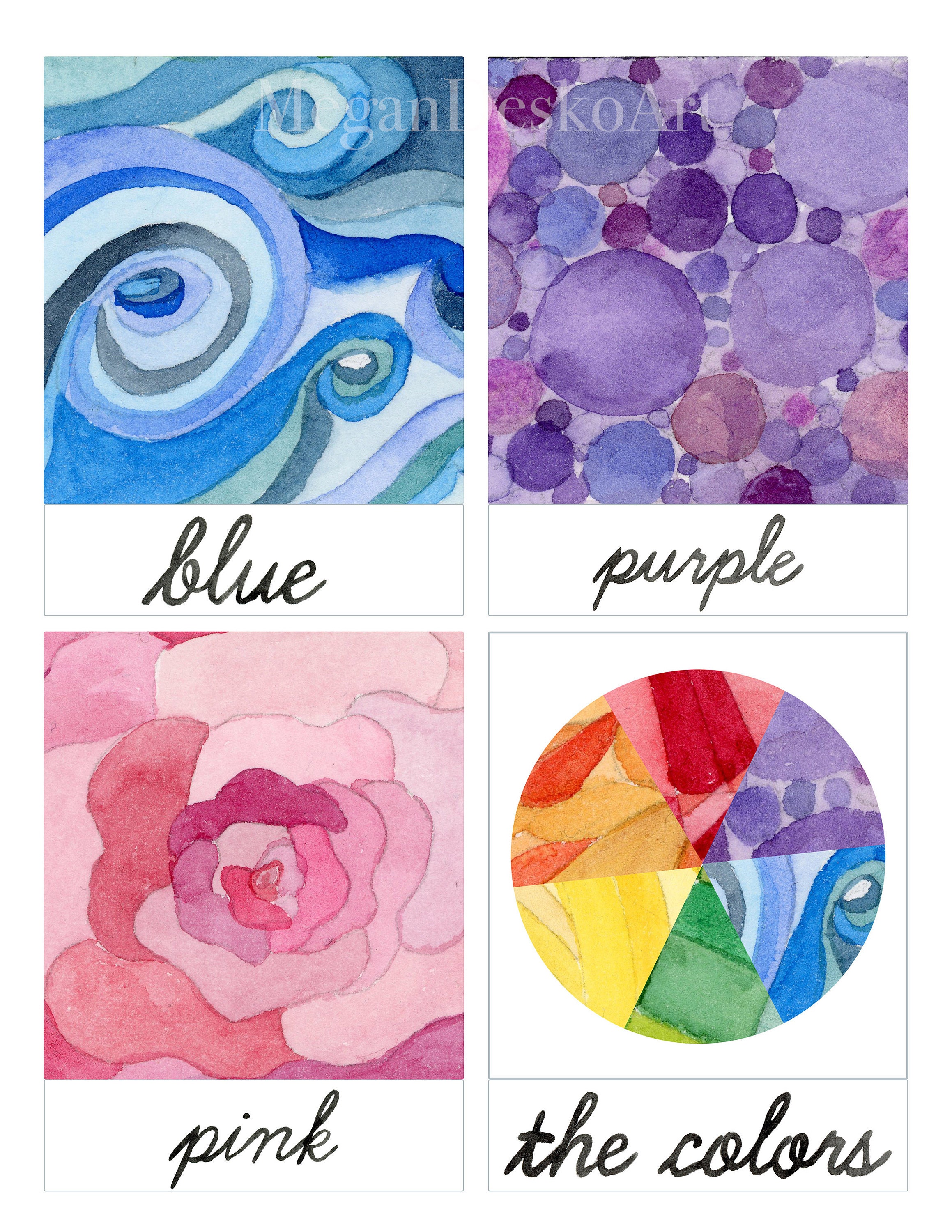 Digital Download 3 Part Cursive Color Cards, Three Part Montessori ...