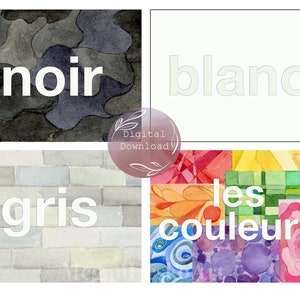 Digital Download French Colors, French Color Flash Cards, Classroom French Watercolor Color Posters, French Learning Resource,