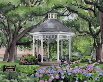 Whitefield Square Fine Art Print | Savannah, GA Gazebo Watercolor | Savannah Squares