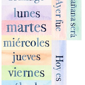 Printable Watercolor Spanish Days of the Week Cards; Spanish Pocket ...