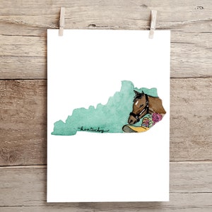 Kentucky Thoroughbred and Derby Hat State Silhouette Watercolor Print