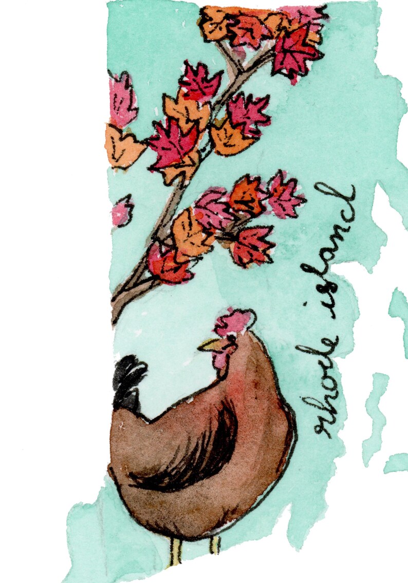Rhode Island Red Maple and Rhode Island Red State Silhouette Watercolor ...
