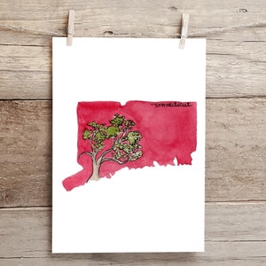 Connecticut Charter Oak State Silhouette Watercolor Print