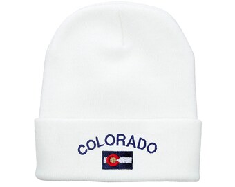 Colorado with Flag Design Embroidered Long Knitted Beanie