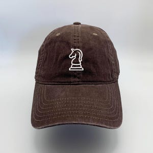 Chess Knight Outline Embroidered Washed Cotton Cap