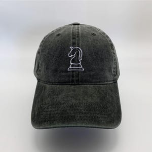 Chess Knight Outline Embroidered Washed Cotton Cap