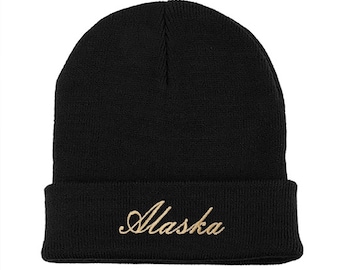 Alaska State Embroidered Long Knitted Beanie