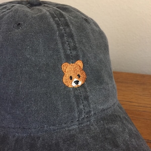 Brown Bear Head Embroidered Washed Cotton Twill Cap