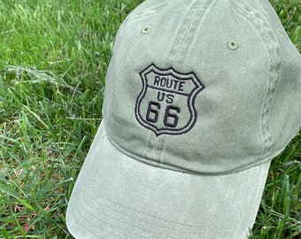 US Route 66 Embroidered Pigment Dyed Washed Cap