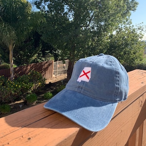 Alabama State Flag Map Embroidered Washed Cap