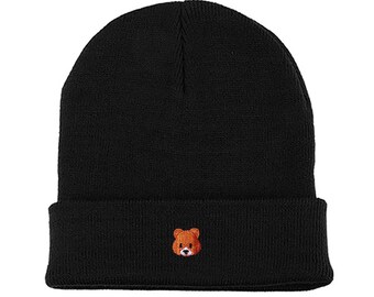 Brown Bear Embroidered Long Beanie
