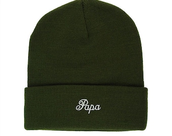 Papa Embroidered Long Knitted Beanie