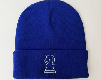 Chess Knight Outline Embroidered Long Beanie