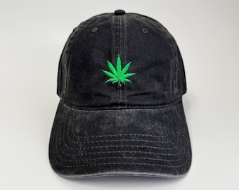 Marijuana Cannabis Embroidered Washed Cap, Baseball Cap, Cotton Cap, Dad Hat