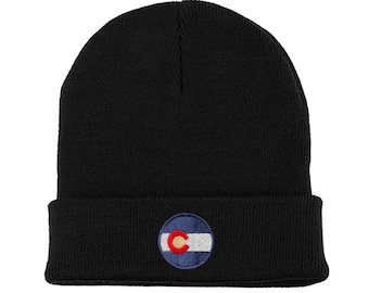 Colorado State Flag Design Embroidered Long Knitted Beanie