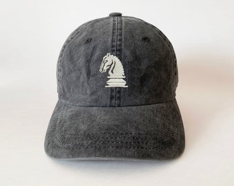 Chess Knight Embroidered Washed Cotton Cap