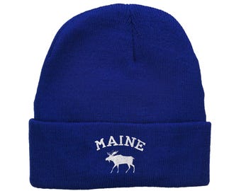 Maine State Moose Embroidered Long Knitted Beanie