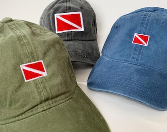Scuba Dive Flag Embroidered Cotton Cap Washed Hat
