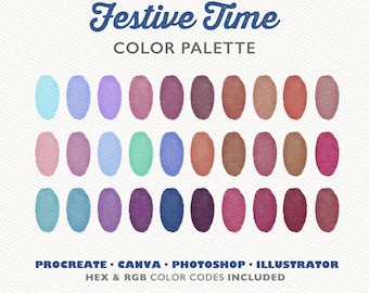 Festive Time Color Palette, 30 Colors, Procreate, Canva, Photoshop (Digital Download)