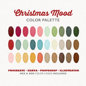 Christmas Color Palette, Procreate Color Palette, Colour Palette, Canva Colors, Photoshop Swatches, Illustrator Swatches, Soft Palette, Xmas