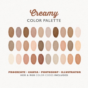 Procreate Color Palette, Colors Canva, Creamy Color Palette, Photoshop Swatches, Illustrator Swatches, Soft Skin Tone Colour Palette