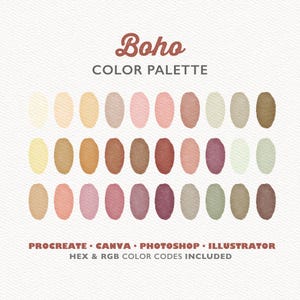 Procreate Color Palette, Canva Colors, Boho Color Palette, Photoshop Swatches, Illustrator Swatches, Vintage Colour Palette,  Soft Palette