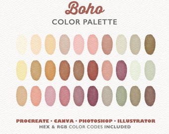 Procreate Color Palette, Canva Colors, Boho Color Palette, Photoshop Swatches, Illustrator Swatches, Vintage Colour Palette,  Soft Palette