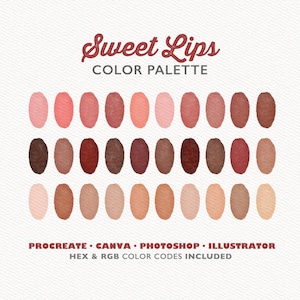 Procreate Color Palette, Canva Colors, Sweet Lips Color Palette, Lip Tone Color, Photoshop Swatches, Illustrator Swatches, Soft Pink Palette
