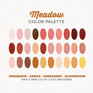 Procreate Color Palette, Canva Colors, Meadow Color Palette, Photoshop Swatches, Illustrator Swatches, Warm Palette, Early Morning Colors